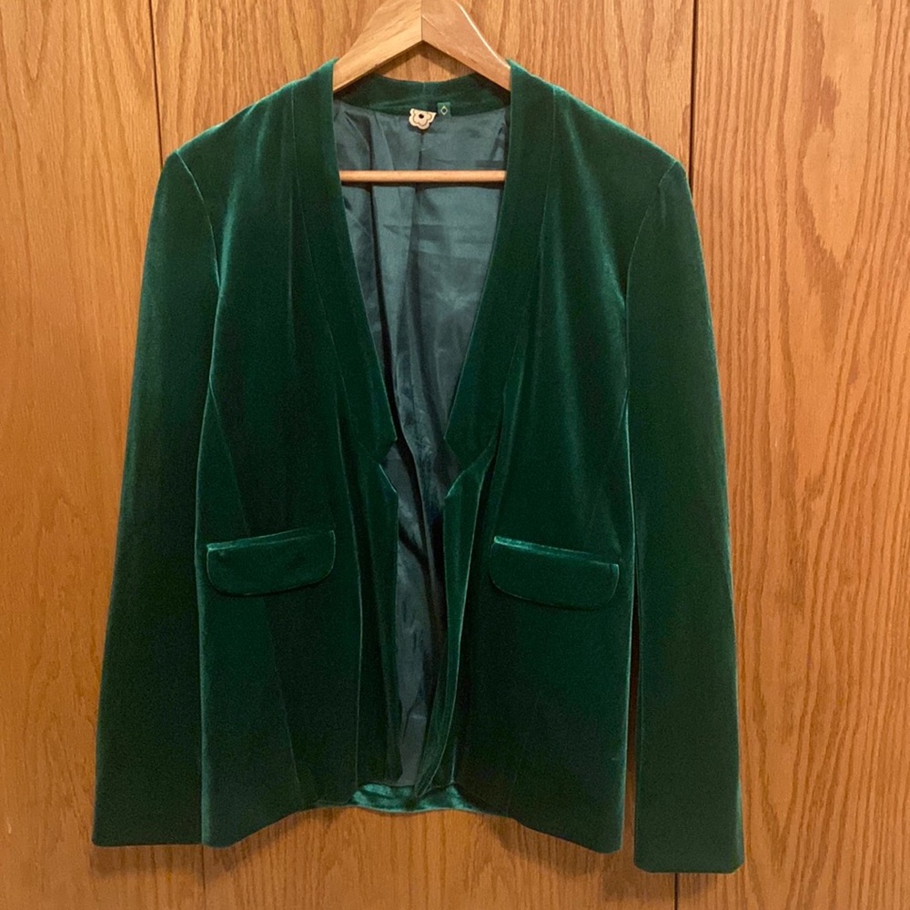 Farm Anthropologie green velvet blazer jacket